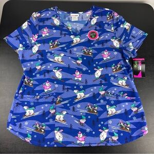 Scrubstar Women’s Scrub Top Winter Themed Size XL Penguin, Polar Bear, Skiing